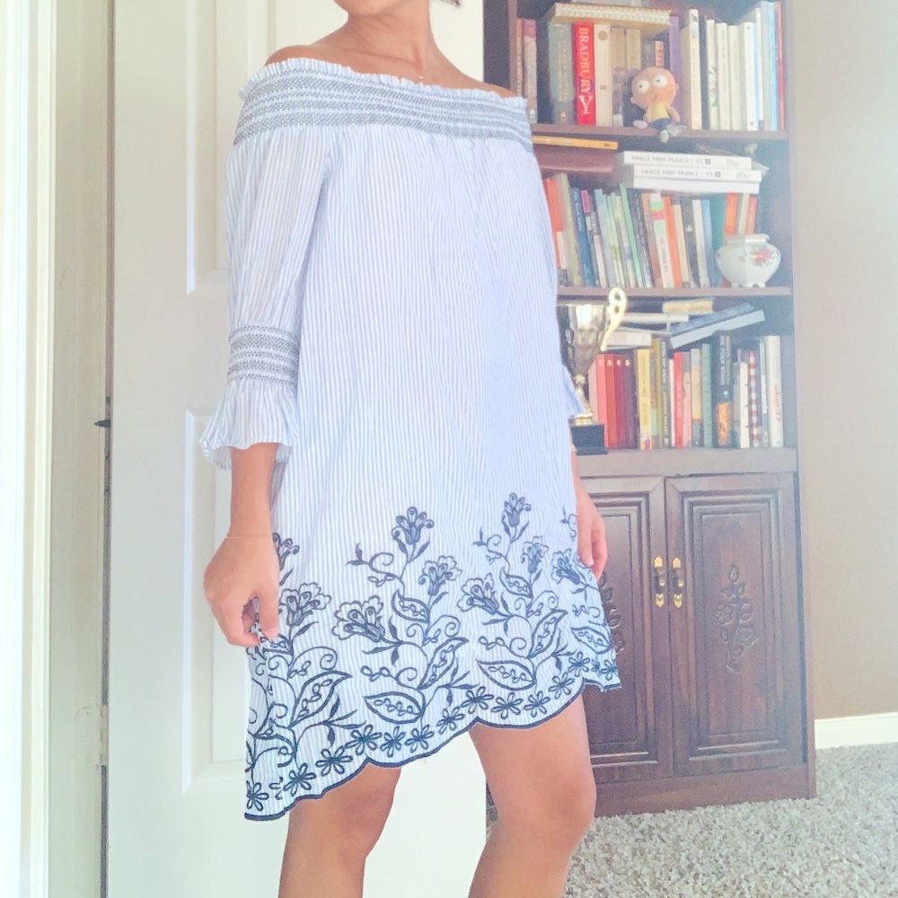 Altar’d State Pinstripe Floral Embroidery Dress